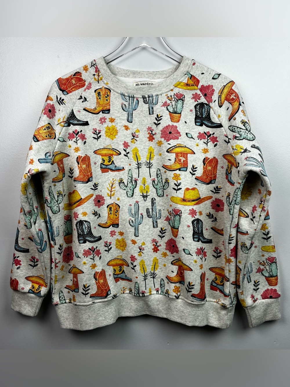 Boots Cowboy Hat Western Theme Sm Wardrobe Sweatshirt NWOT